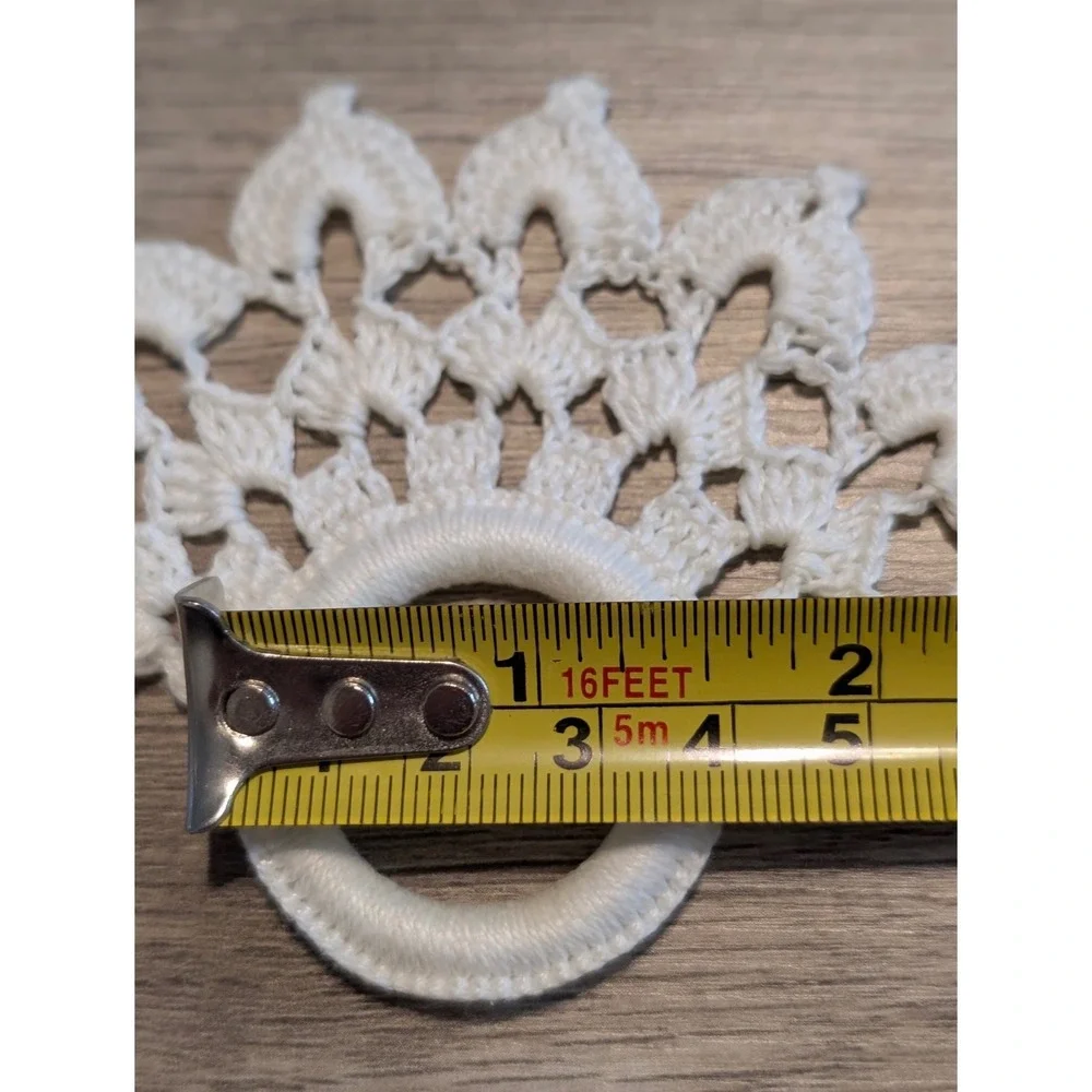 Vintage White Crochet Napkin Rings Set of 12 Boho‎ Lace Fan Pattern Table Decor